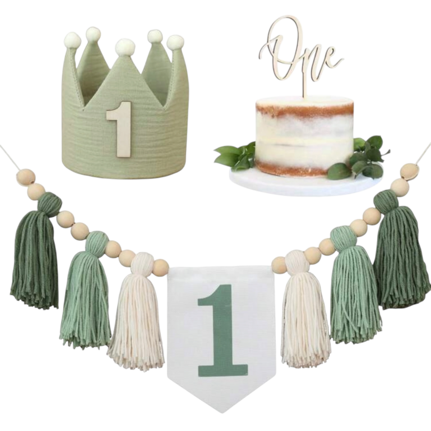 Green First Birthday Decoration Set - 3 Pcs