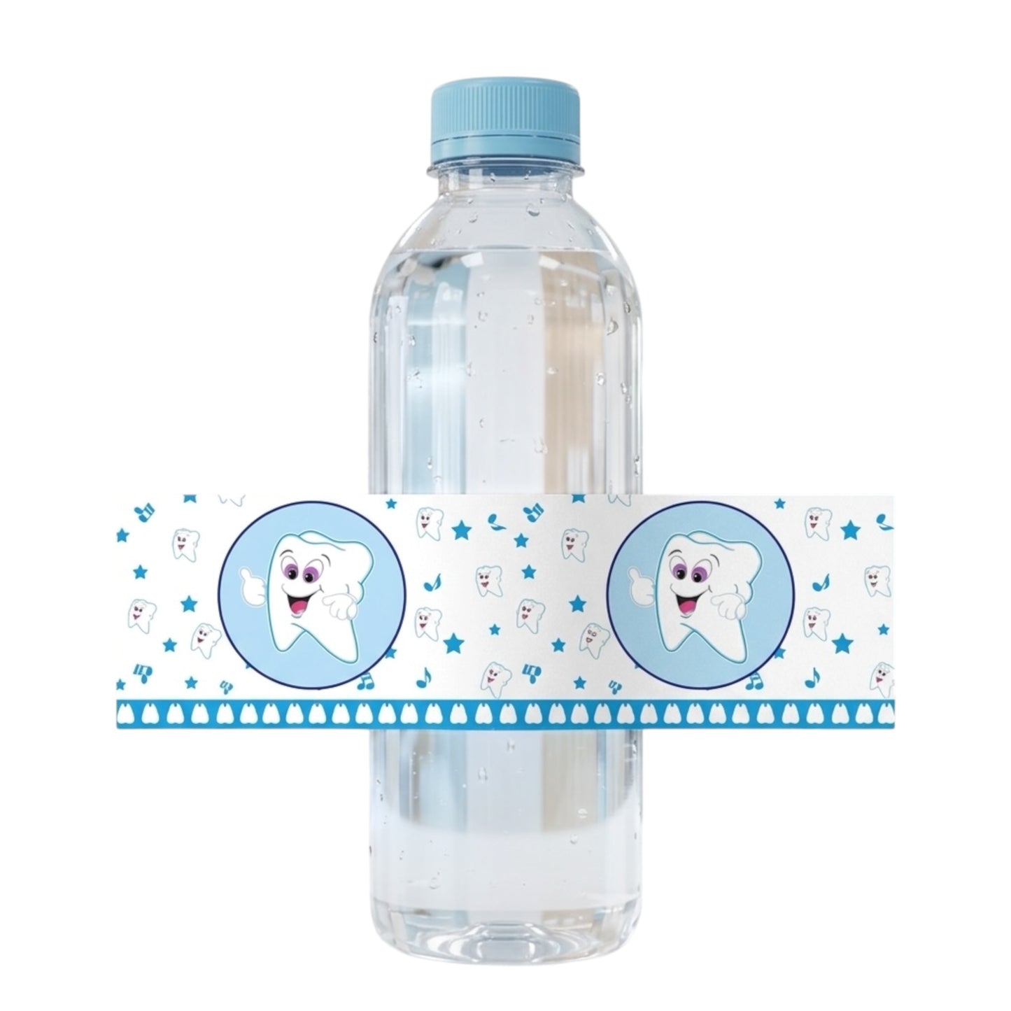 Blue First Tooth Bottle Stickers - 6 Pcs