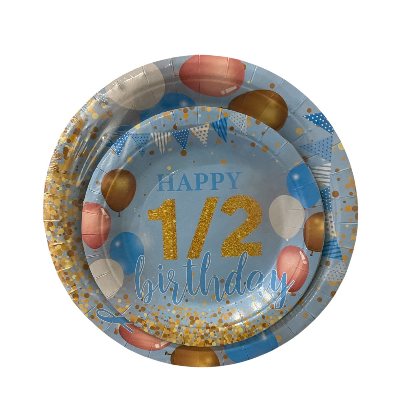 Blue Half Birthday Plates - 6 Big Plates- 6 Small Plates