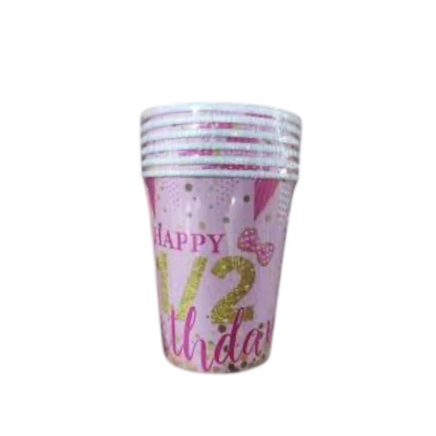 Pink Half Birthday Cups - 6Pcs