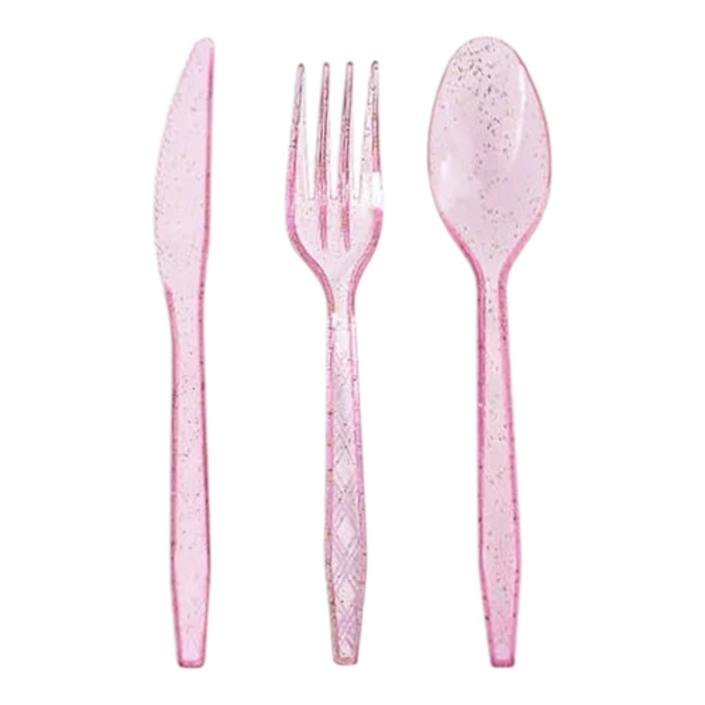 Glittering Pink Plastic Cutlery Set - 10 Forks/Spoons/knives