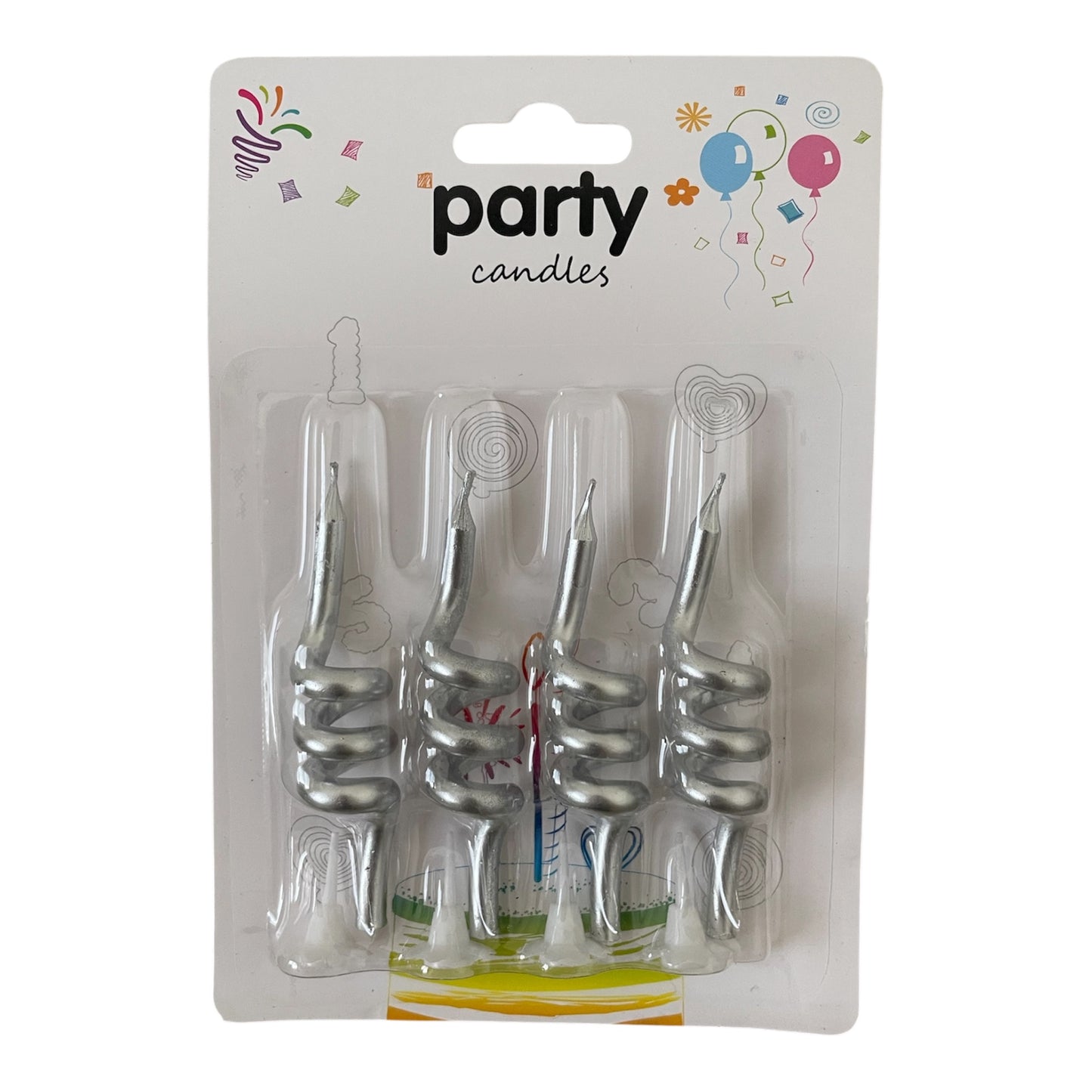 Silver Spiral Candles - 4 Pcs