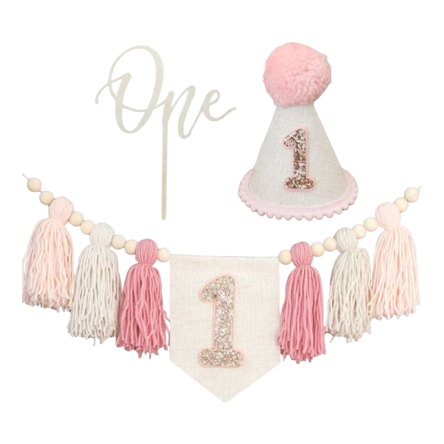 Pink First Birthday Decoration Set - 3 Pcs