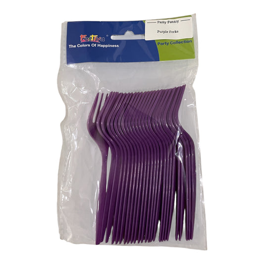 Purple Plastic Forks - 24 Pcs