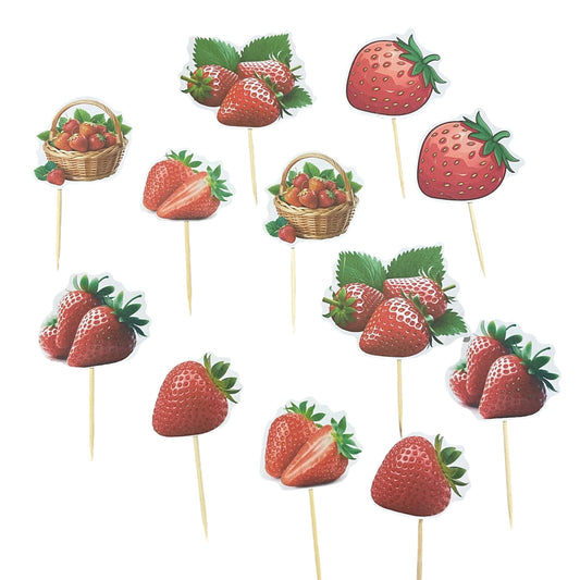 Strawberry Cupcake Toppers - 12 Pcs