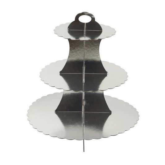 Silver Cupcake Stand - 3 Tiers - Floral Edge