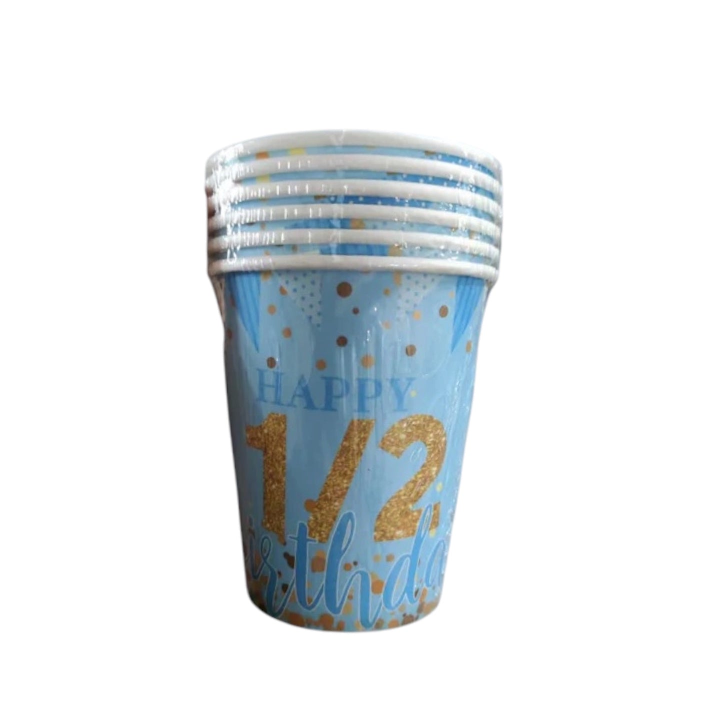 Blue Half Birthday Cups - 6 Pcs