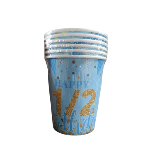 Blue Half Birthday Cups - 6 Pcs