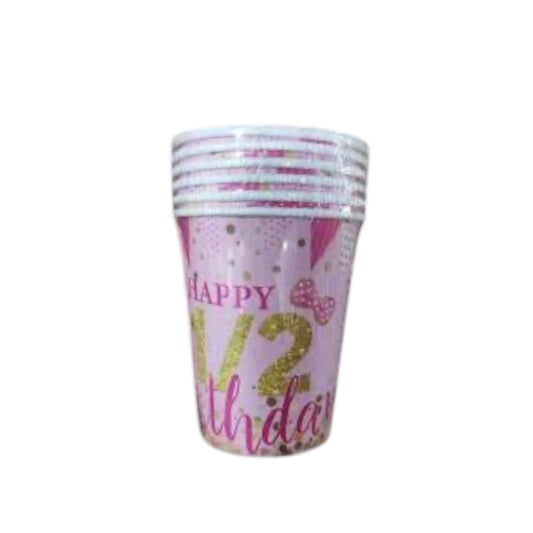 Pink Half Birthday Cups - 6Pcs