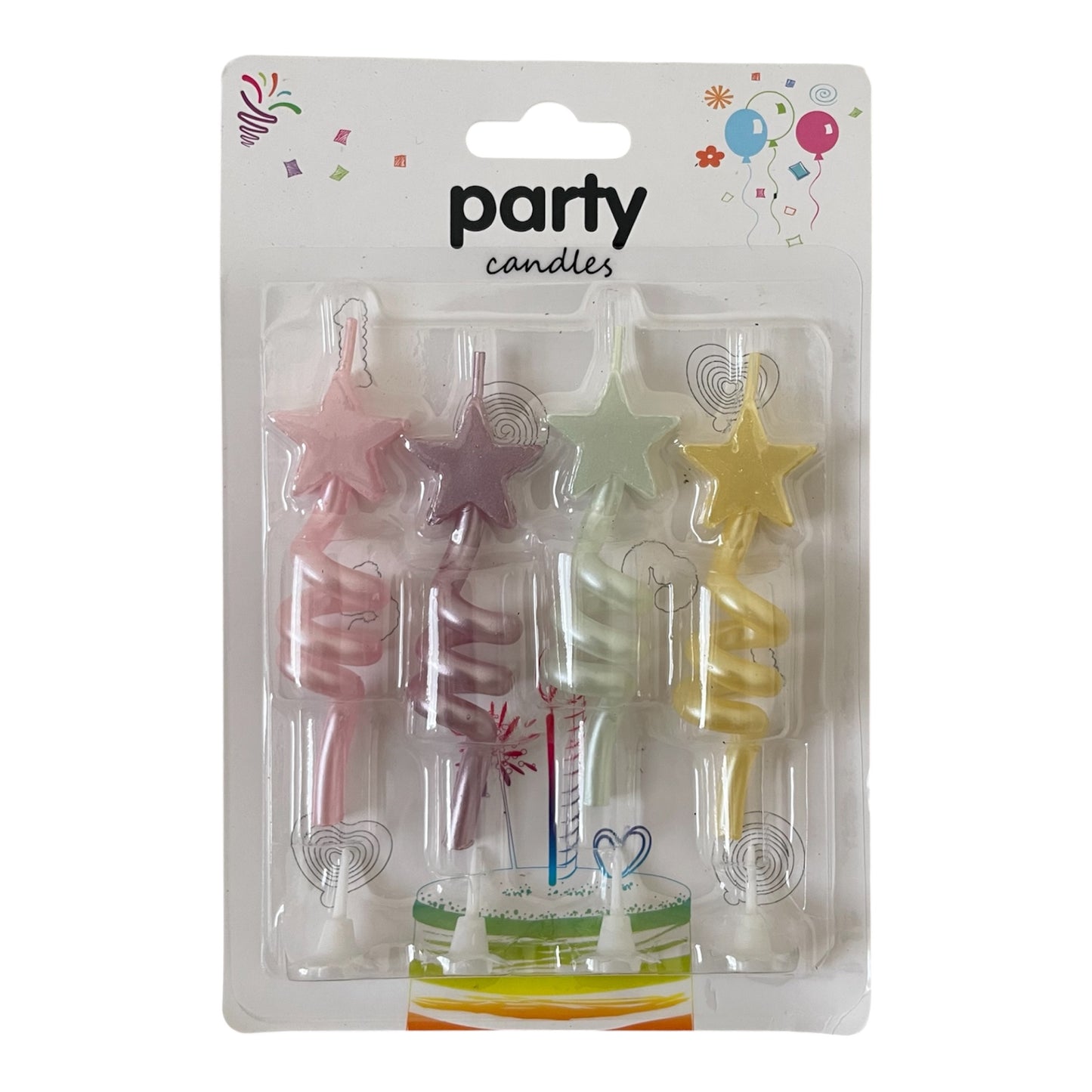 Pastel Star Spiral Candles - 4 Pcs