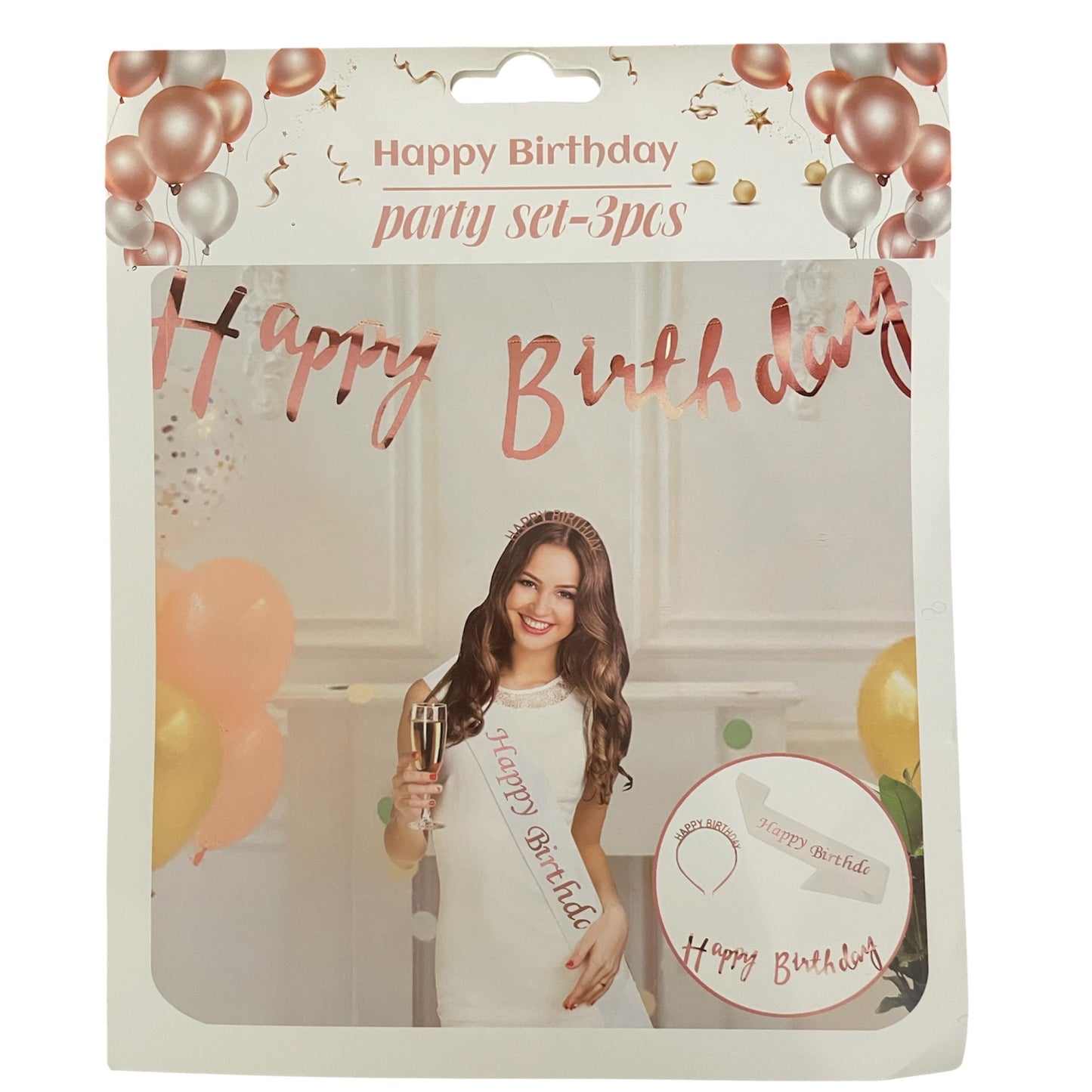 Happy Birthday Set - 3Pcs - Plastic Headband - Banner - Sash