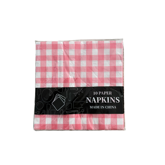 Pink and White Gingham Napkins - 10 Pcs