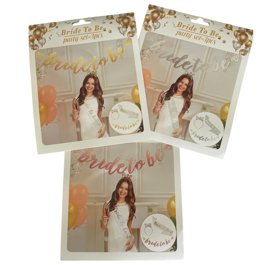 Bride To Be Set - 3 Pcs - Banner / Plastic Headband - Sash