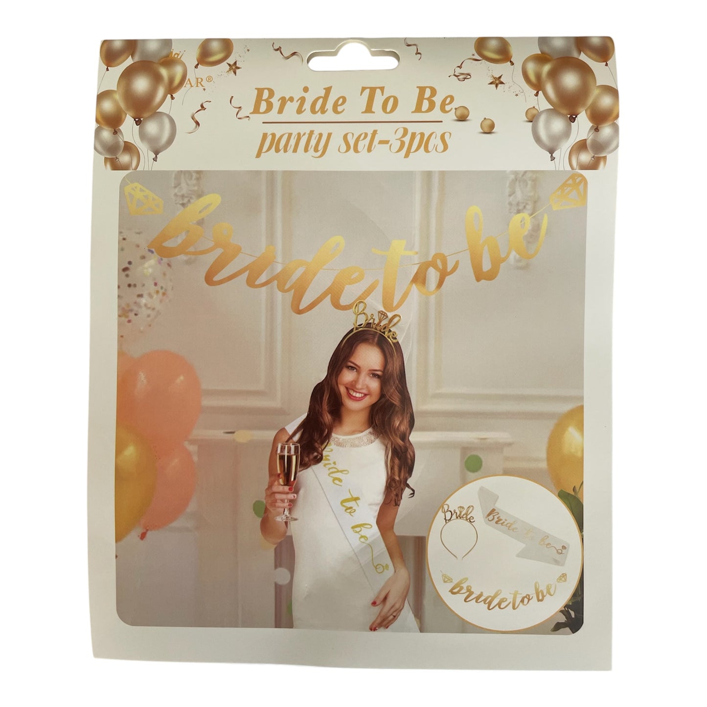 Bride To Be Set - 3 Pcs - Banner / Plastic Headband - Sash