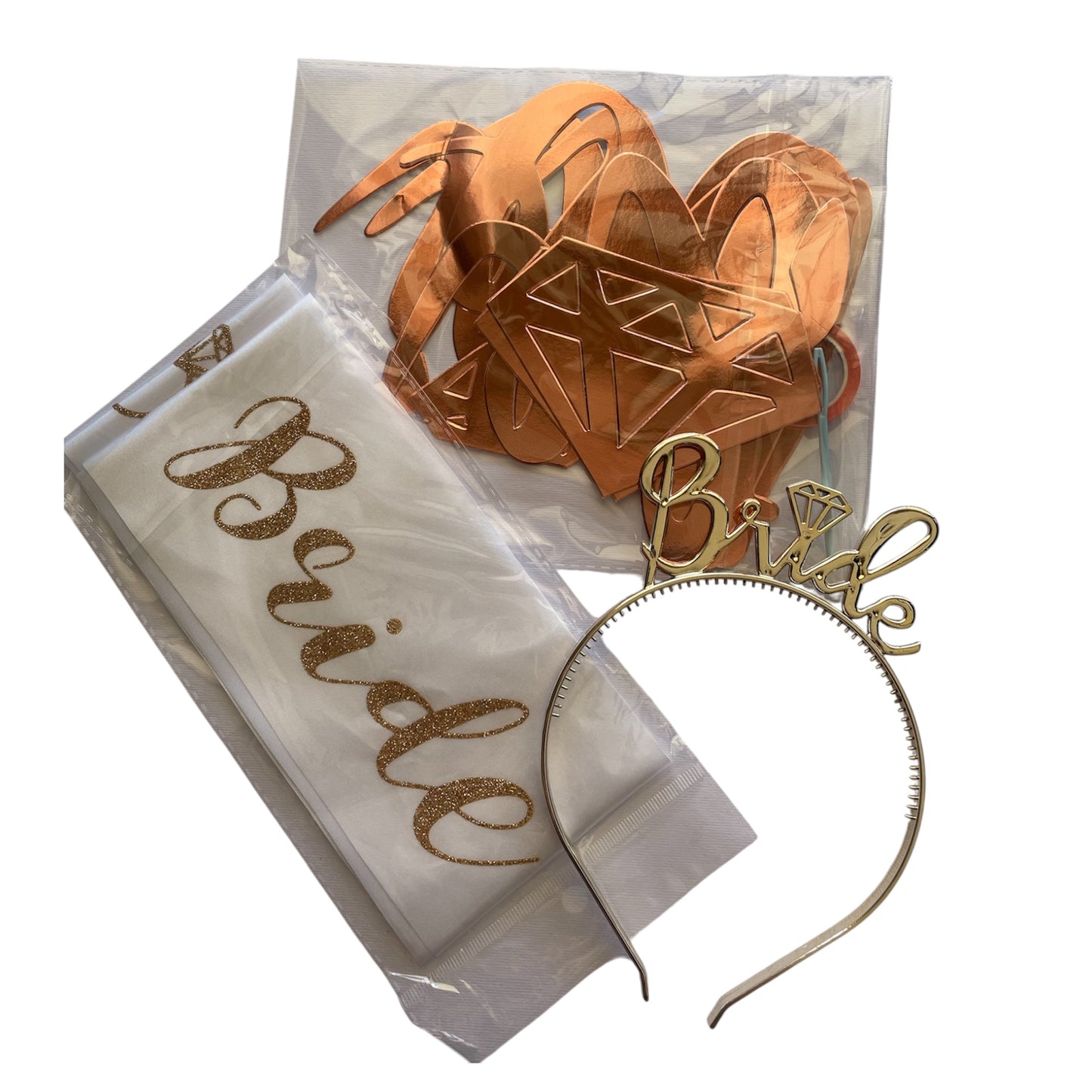 Bride To Be Set - 3 Pcs - Banner / Plastic Headband - Sash
