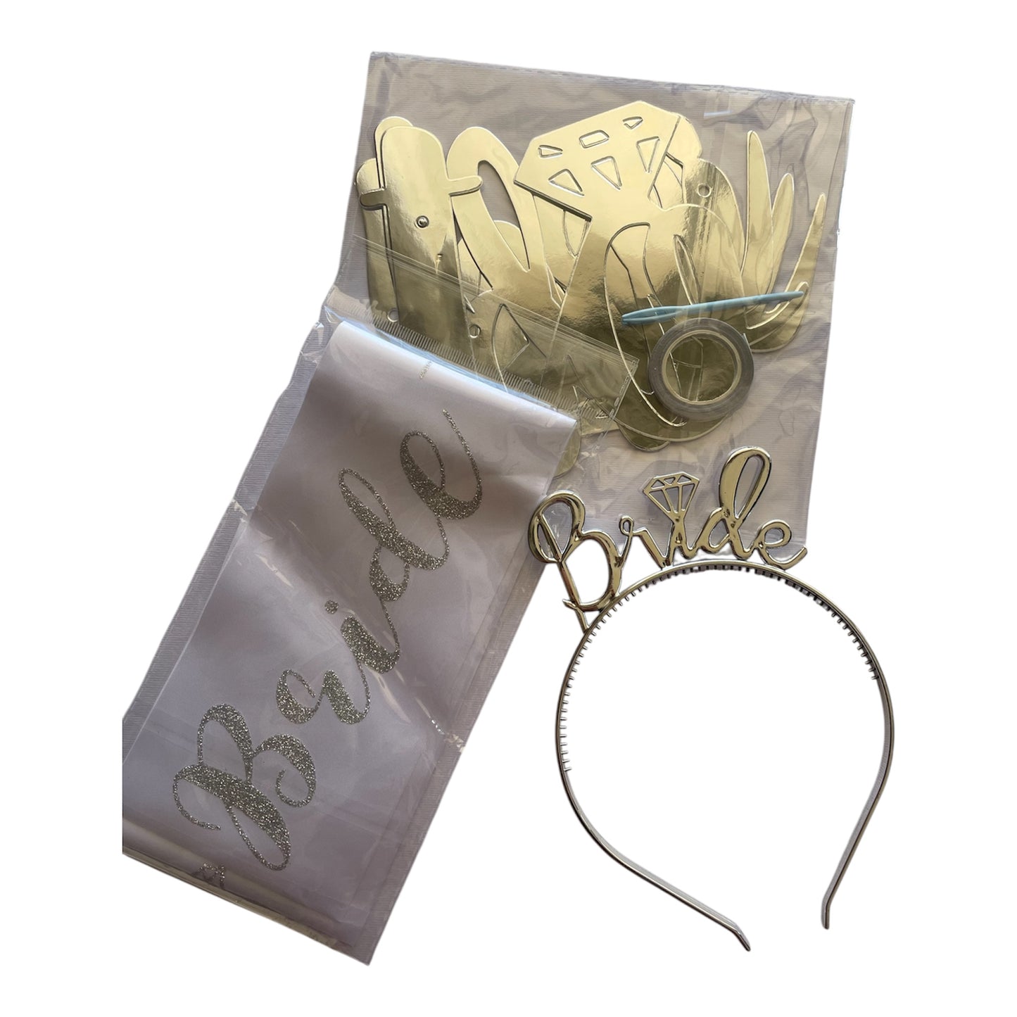 Bride To Be Set - 3 Pcs - Banner / Plastic Headband - Sash