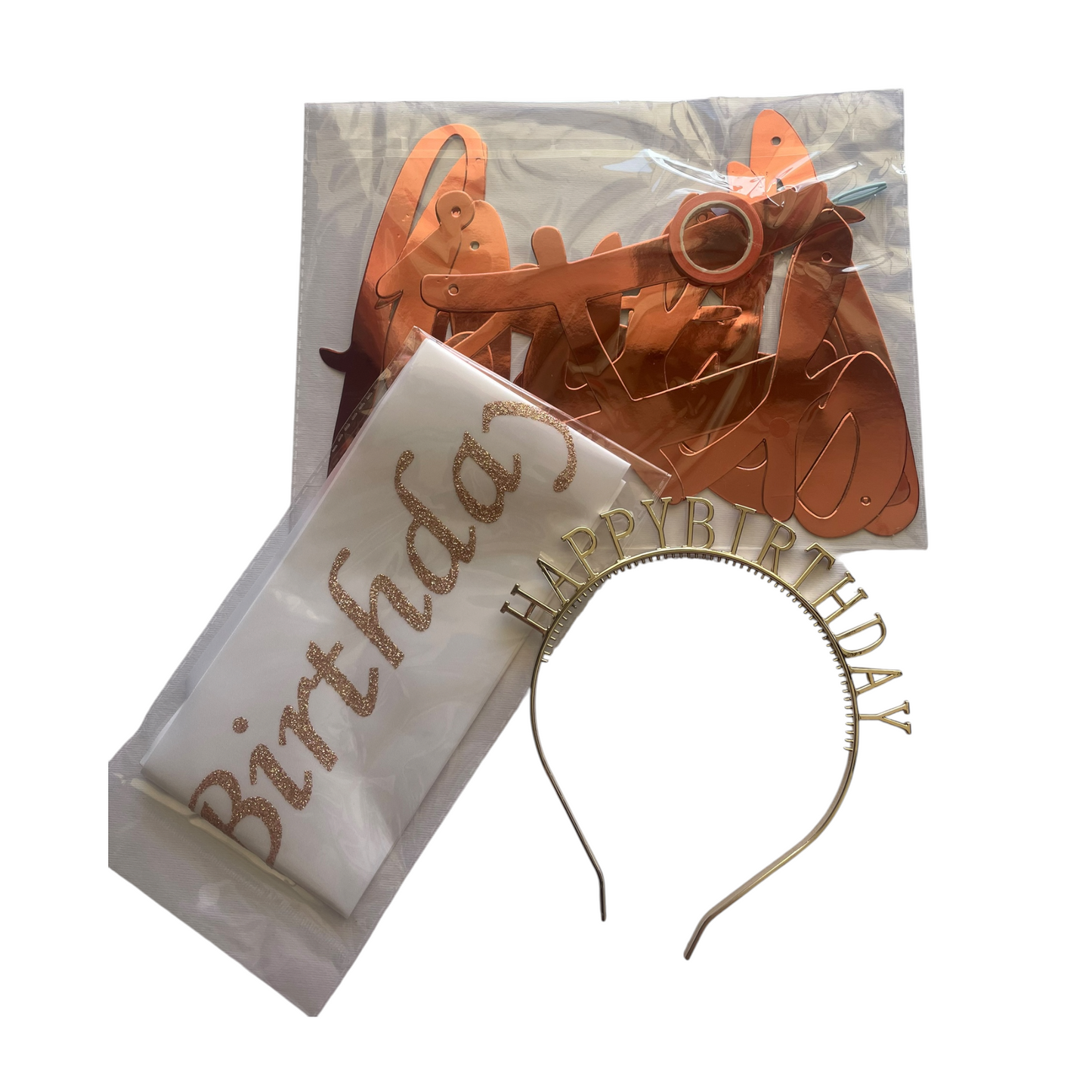 Happy Birthday Set - 3Pcs - Plastic Headband - Banner - Sash