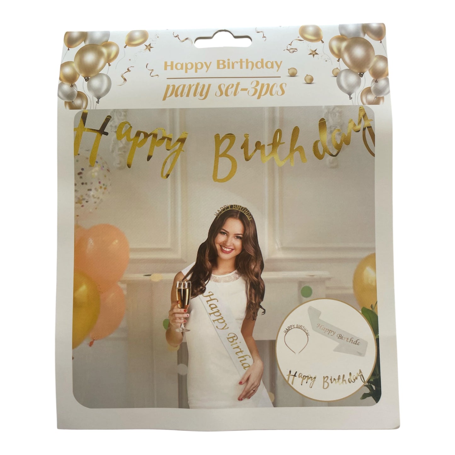Happy Birthday Set - 3Pcs - Plastic Headband - Banner - Sash