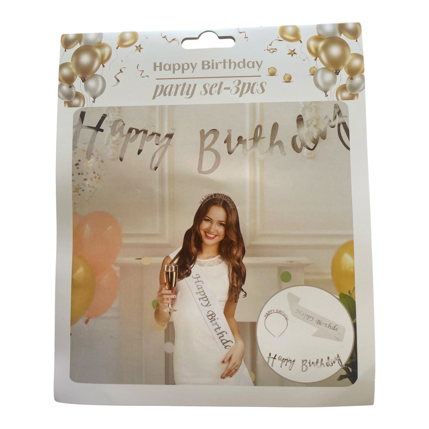 Happy Birthday Set - 3Pcs - Plastic Headband - Banner - Sash