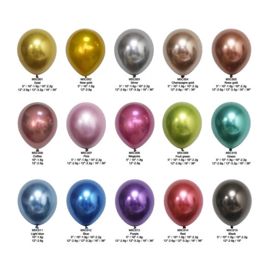 High Quality Chrome Latex Balloons - 3.2g - 12 Inch