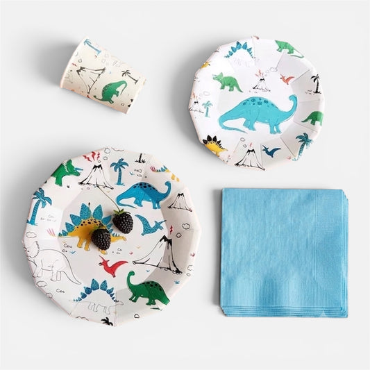 Dino set - 8 Big Plates - 8 small Plates - 8 cups - 24 Napkins