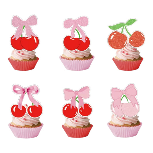 Cherry Cupcake Toppers - 24 Pcs