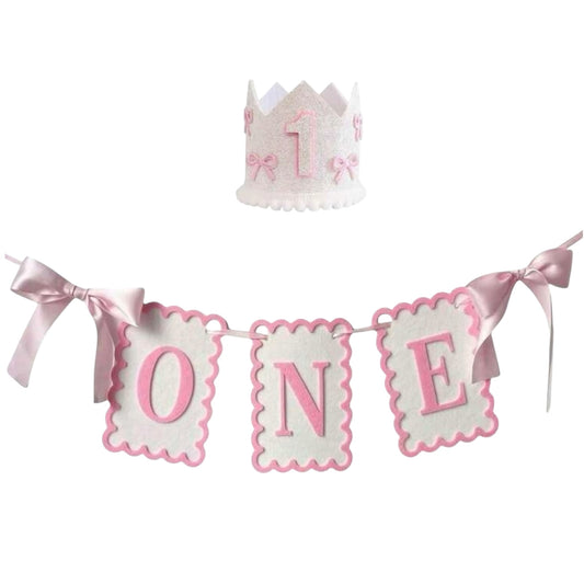 Pink First Birthday Decoration Set - 2 Pcs